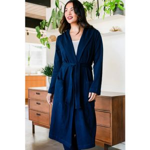 Bamboo and organic cotton robe in navy