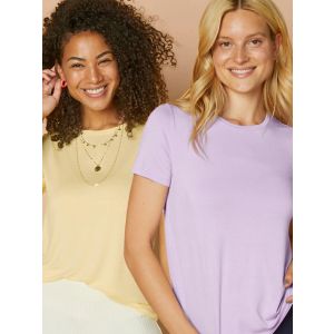Women wearing sustainably made t-shirts