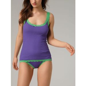 Organic cotton camisole in grey or purple with lace trim