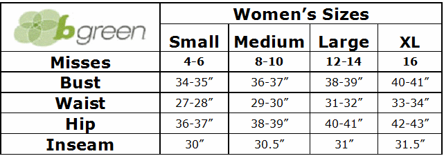 bgreen size chart