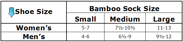 Bamboo Socks Size Chart
