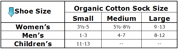 Organic Cotton Sock Size Chart