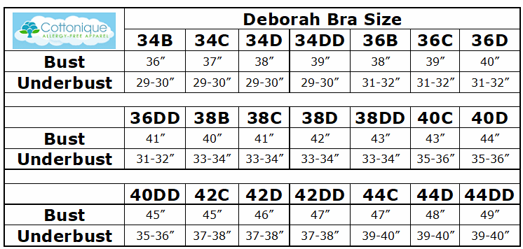 Cottonique Deborah Bra Size Chart