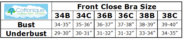 Cottonique Front Close Bra Size Chart