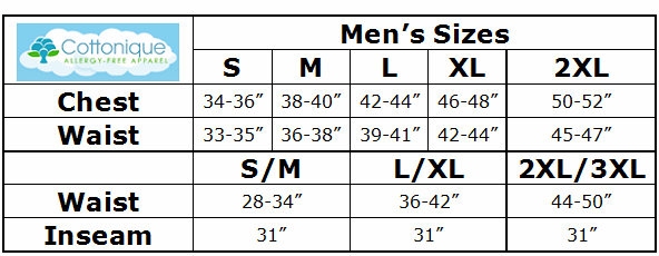Cottonique Men's Clothing Size Chart