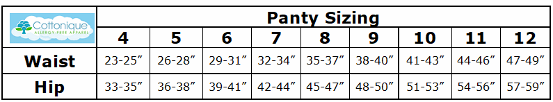 Cottonique Panty Size Chart