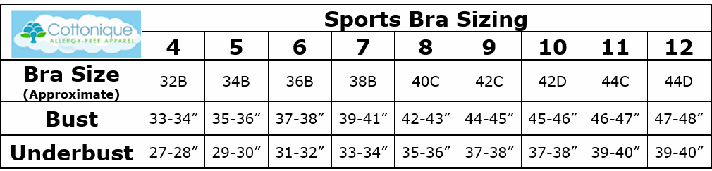 Cottonique Sports Bra Size Chart