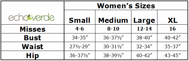 Echo Verde Size Chart