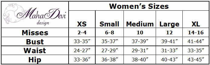 Maha Devi size chart