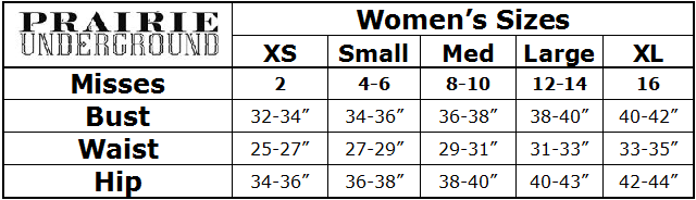 Prairie Underground Size Chart